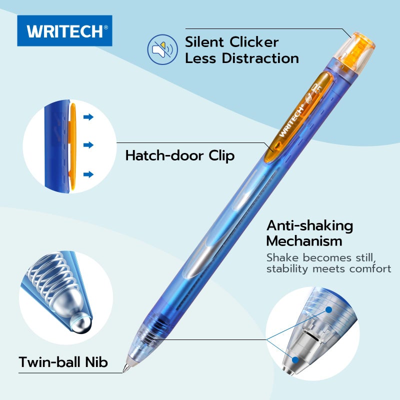 WRITECH Twist Gel Ink Pens: Fine Point 0.5mm Black ink 6ct Low Center of Gravity Rotatable Pen No Smear Silent Click Space Up Gel Galaxy - Image 4