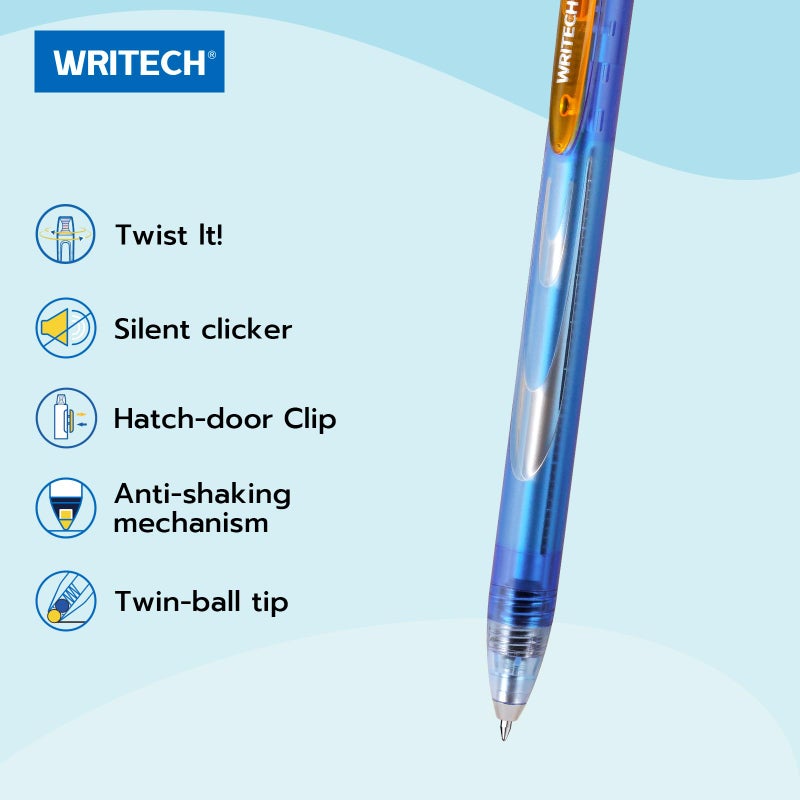 WRITECH Twist Gel Ink Pens: Fine Point 0.5mm Black ink 6ct Low Center of Gravity Rotatable Pen No Smear Silent Click Space Up Gel Galaxy - Image 3