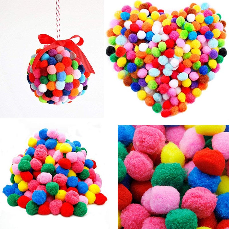 CANVASS® Assorted Pom Poms, Pompoms 2 CM Thick Pack of 200 pcs for Hobby Supplies and DIY Creative Crafts Decorations - Image 1