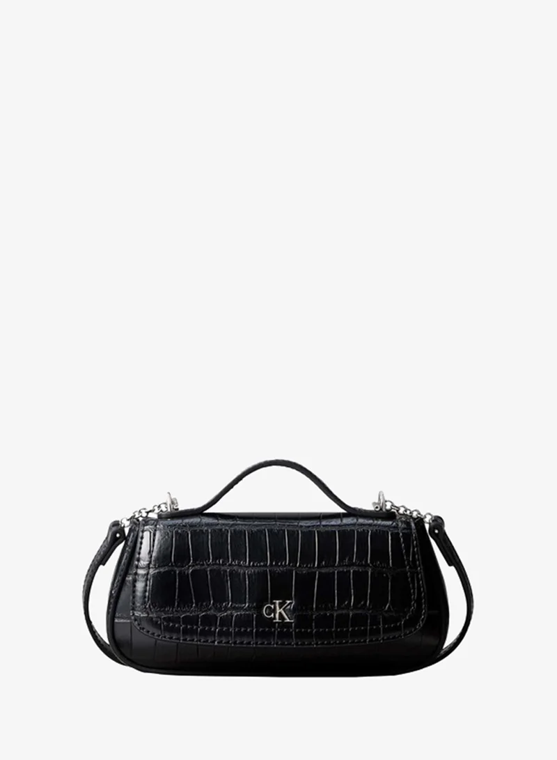 Calvin Klein Croco-Effect Monogram Plaque Shoulder Bag