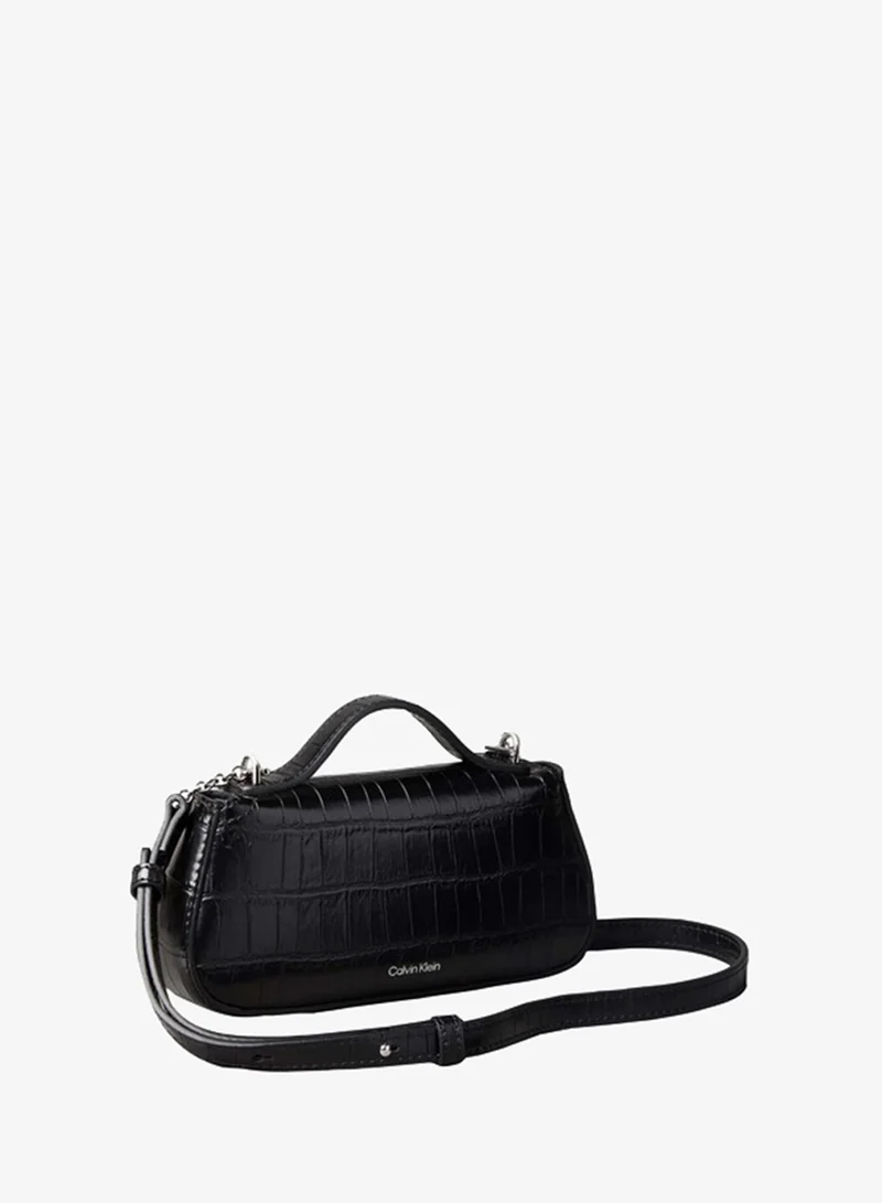 Calvin Klein Croco-Effect Monogram Plaque Shoulder Bag