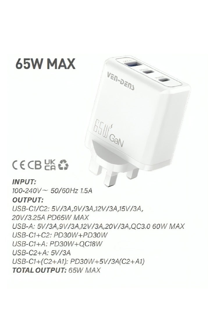 فين ديونز محول شحن فائق السرعة USB-C بقوة 65 واط | متوافق مع هواتف S24 وS23 وS22 وS21 وS20 Ultra وS24+ وS23+ وS22+ وS21+ وA53 وA15 وA55 وA54 - من النوع C محول طاقة - Image 3