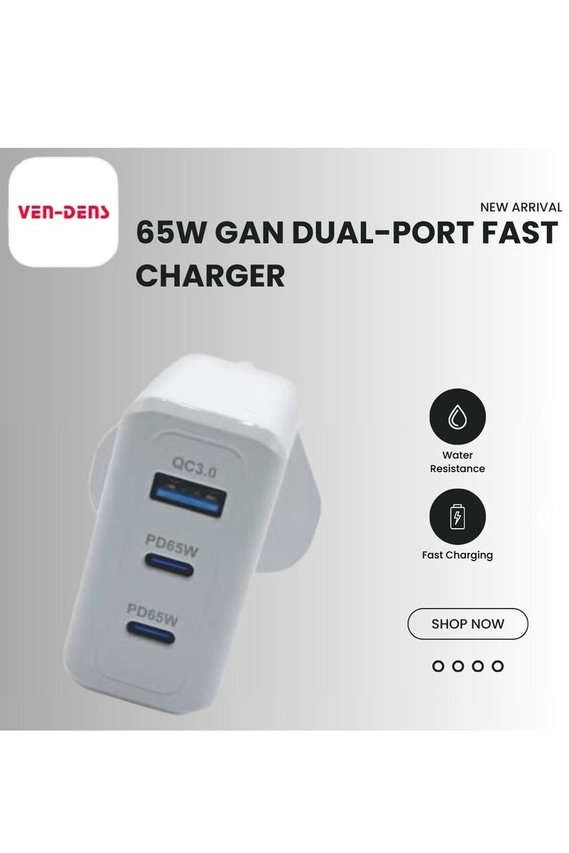 فين ديونز محول شحن فائق السرعة USB-C بقوة 65 واط | متوافق مع هواتف S24 وS23 وS22 وS21 وS20 Ultra وS24+ وS23+ وS22+ وS21+ وA53 وA15 وA55 وA54 - من النوع C محول طاقة - Image 1