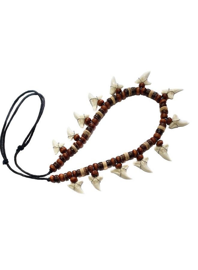 Swimmi Genuine Mako Shark Tooth Pendant Wooden Beads on Adjustable Waxed Cords Beach Surfer Necklace Handmade Men Women Jewelry AA086 - Image 5