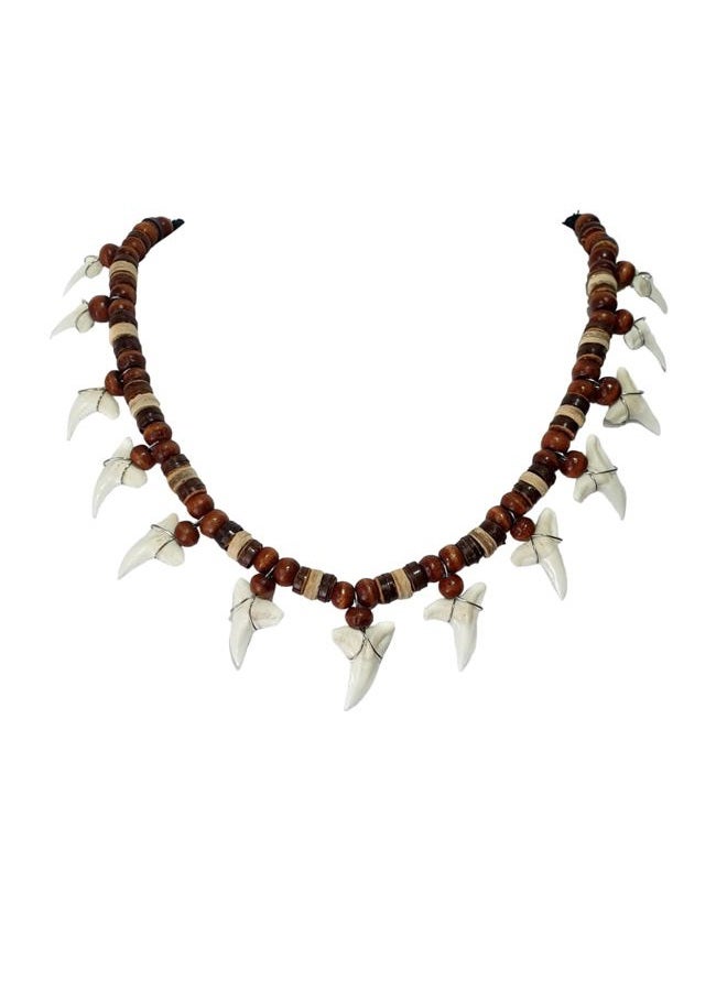 Swimmi Genuine Mako Shark Tooth Pendant Wooden Beads on Adjustable Waxed Cords Beach Surfer Necklace Handmade Men Women Jewelry AA086 - Image 1