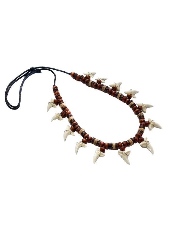 Swimmi Genuine Mako Shark Tooth Pendant Wooden Beads on Adjustable Waxed Cords Beach Surfer Necklace Handmade Men Women Jewelry AA086 - Image 2