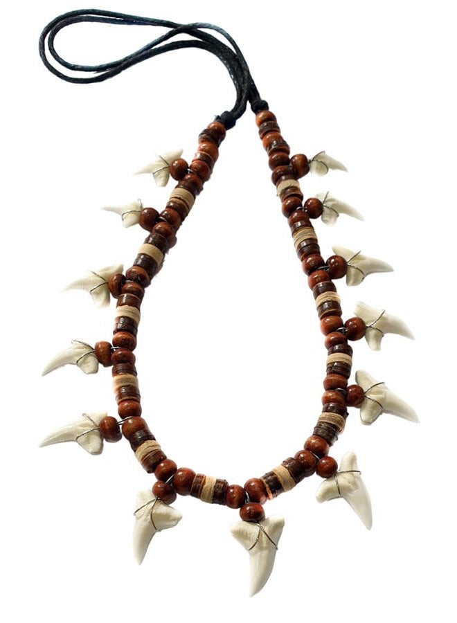 Swimmi Genuine Mako Shark Tooth Pendant Wooden Beads on Adjustable Waxed Cords Beach Surfer Necklace Handmade Men Women Jewelry AA086 - Image 4