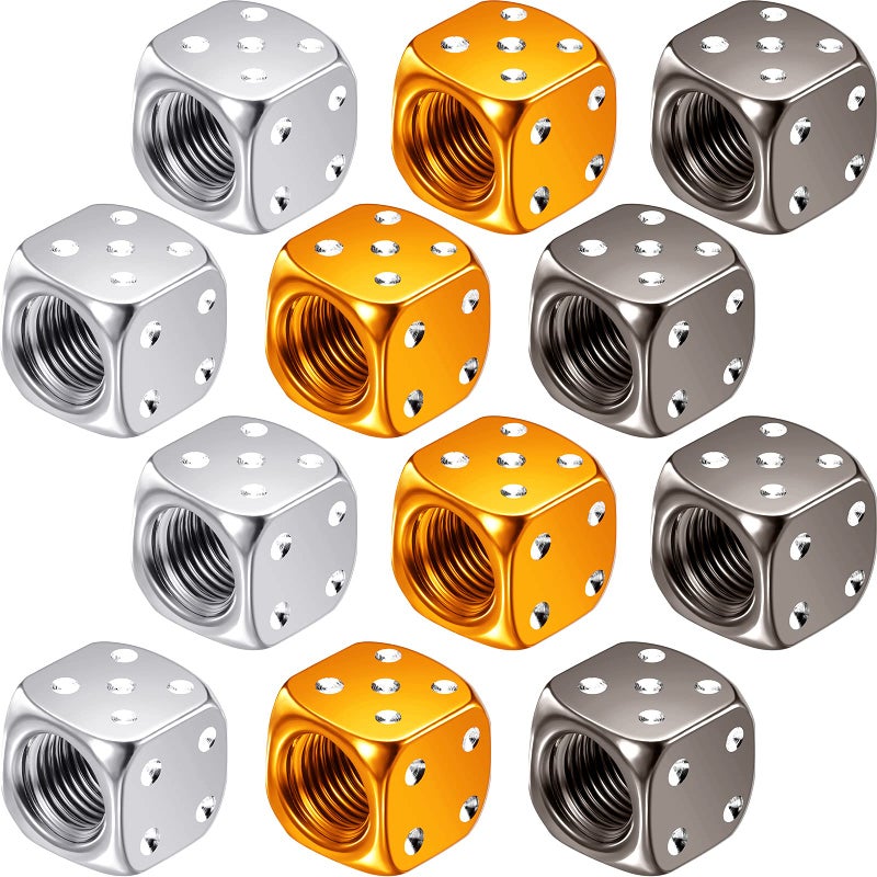 12 قطعة غطاء صمام عجلة من الألمنيوم على شكل نرد غطاء صمام هواء للعجلات للسيارة والدراجة النارية والدراجة الهوائية أغطية متعددة الألوان 047 بوصة