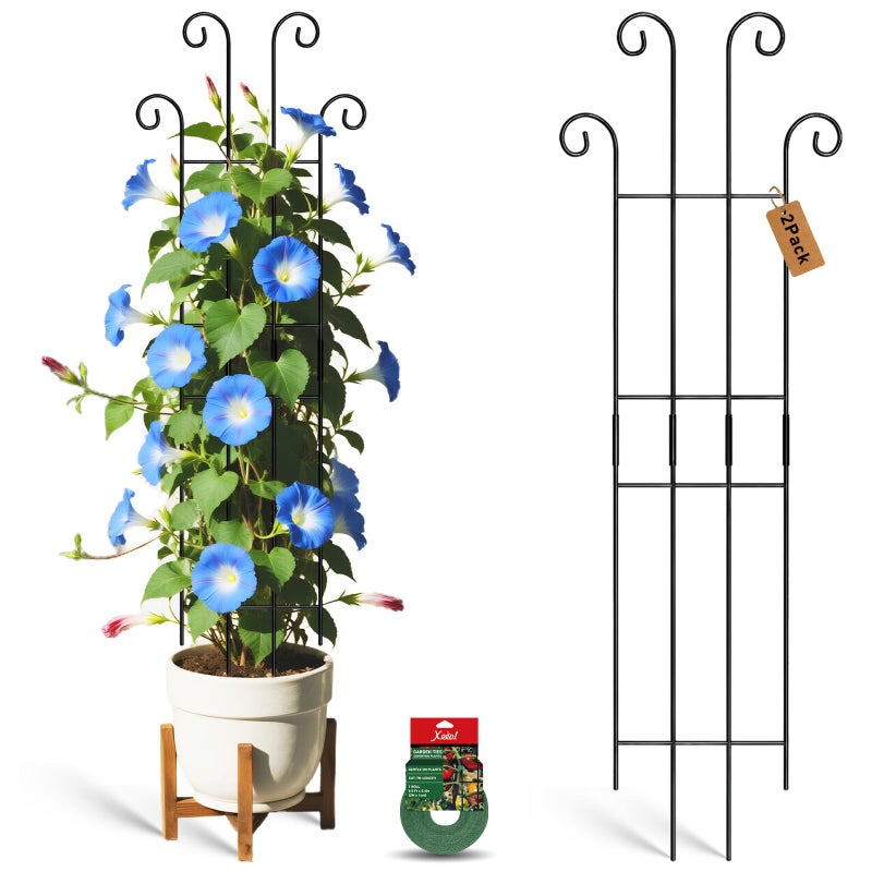 Xeeol 32.6in Tall Plant Trellis Indoor, Metal Garden Trellis for Climbing Plants, Expandable Trellis for Potted Plants for Ivy Pothos Hoya Monstera, 2 Pack - Image 1