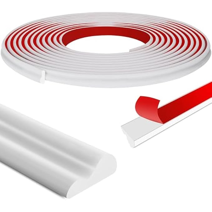 20FT SELF-ADHESIVE 3D WALL MOLDING TRIM - FLEXIBLE CHAIR RAIL PANEL FOR MIRROR, WINDOW & HOME DECOR - EASY DIY DECORATIVE EDGE - 0.9" WIDE WHITE FINISH - Image 1