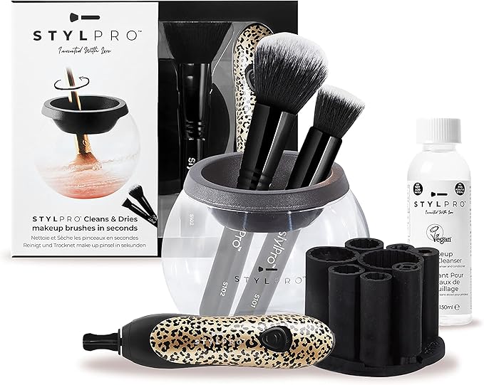 StylPro Gift Set Kit Electric Makeup Brush Cleaner and Dryer Machine with 8 Brush Collars Brush Cleanser Fast Automatic Spinning Brush Cleaner with HeatResistant Bowl ROSE GOLD - Image 1