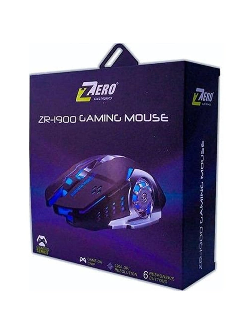 Zero - The ZR-1900 is a wired gaming mouse that features a maximum resolution of 3200 DPI and is equipped with six responsive buttons. It connects easily via USB, making it a plug-and-play device, ensuring quick connection to your laptop or computer - Image 1