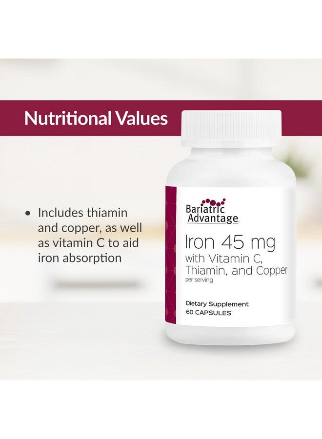 Bariatric Advantage مكمل الحديد باريتريك أدفانتج 45 ملغ مع فيتامين C، ثيامين ونحاس لزيادة الامتصاص والاستخدام، سهل الهضم لمرضى جراحة تحويل مسار المعدة واستئصال المعدة بالمنظار - 60 حبة - Image 5