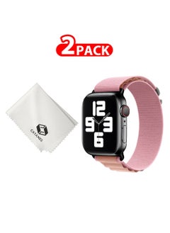 2 Packs Of Apple Watch Band and Microfiber Cloth Alpine Loop Band 38mm 40mm 41mm Women Men Adjustable with Metal G-Hook Strap for iWatch Series 7/SE/6/5/4/3/2/1 Pink