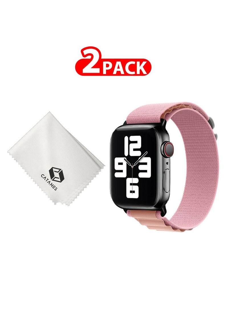 CATANES - 2 Packs Of Apple Watch Band and Microfiber Cloth Alpine Loop Band 38mm 40mm 41mm Women Men Adjustable with Metal G-Hook Strap for iWatch Series 7/SE/6/5/4/3/2/1 Pink - Image 1