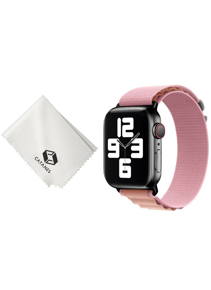 CATANES - 2 Packs Of Apple Watch Band and Microfiber Cloth Alpine Loop Band 38mm 40mm 41mm Women Men Adjustable with Metal G-Hook Strap for iWatch Series 7/SE/6/5/4/3/2/1 Pink - Image 1
