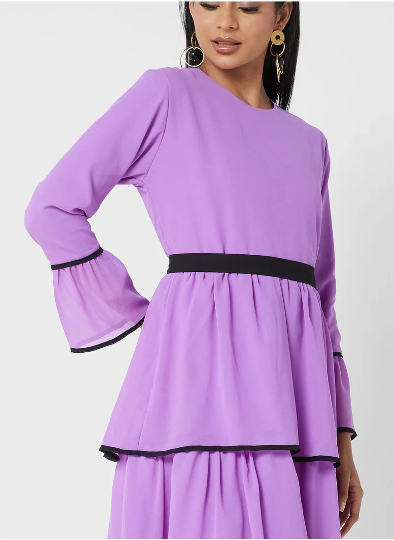 Khizana Layered Dress With Contrast Piping