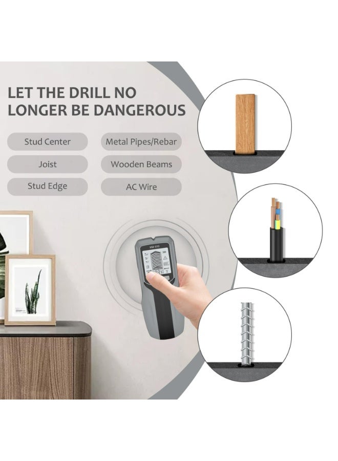 CMGTYYD Stud Finder Wall Scanner, 6 In 1 Electronic Wall Scanner, Stud Detector, with Lcd Display, Rugged, Lightweight and Portable, Suitable for Wood, Metal and Ac Wire Detection(Gray) - Image 2