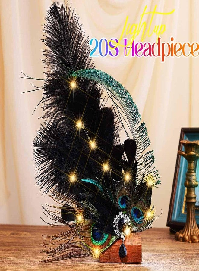 GORTIN 1920s Flapper Headband Roaring 20s Feather Headpiece Light up Peacock Feather Hair Accessories for Women - Image 2