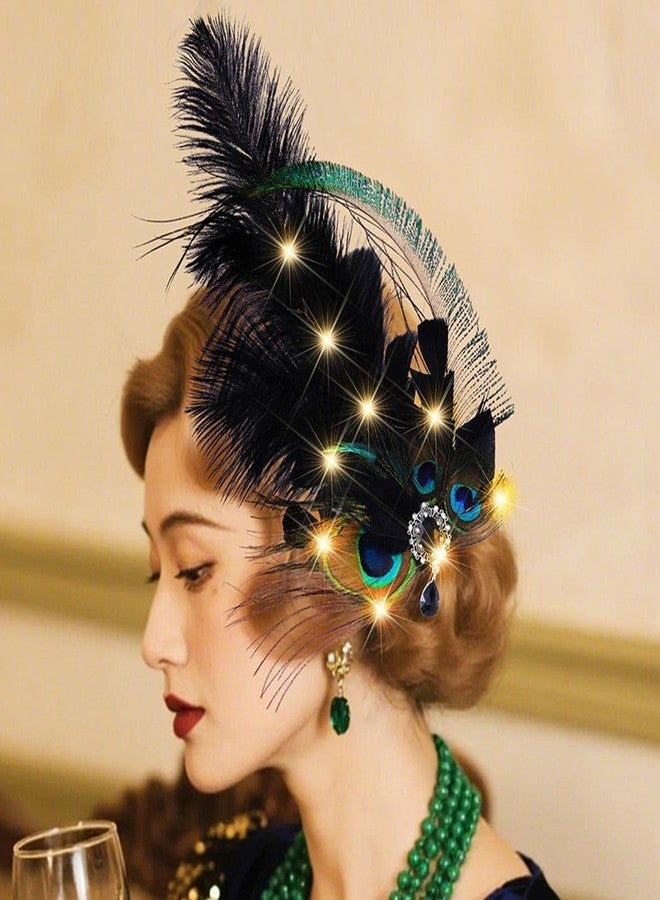 GORTIN 1920s Flapper Headband Roaring 20s Feather Headpiece Light up Peacock Feather Hair Accessories for Women - Image 3