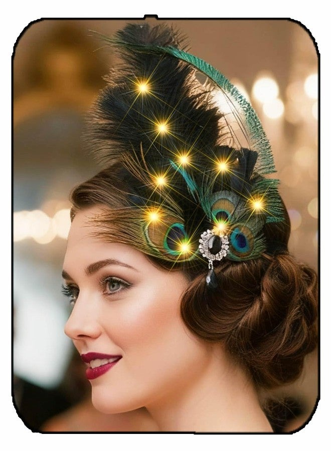 GORTIN 1920s Flapper Headband Roaring 20s Feather Headpiece Light up Peacock Feather Hair Accessories for Women - Image 1