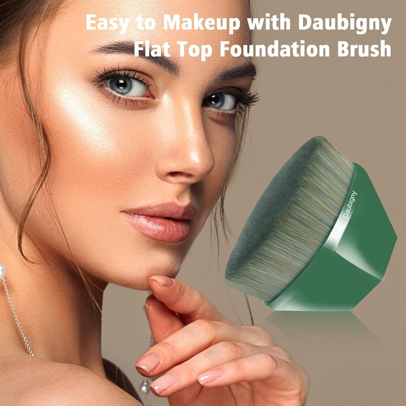 Daubigny Foundation Makeup Brush Flat Top Kabuki Brush Hexagon Face Blush Liquid Powder Foundation Brush for Blending Liquid, Cream or Flawless Powder Cosmetics with Bonus Protective Case (Green) - Image 2