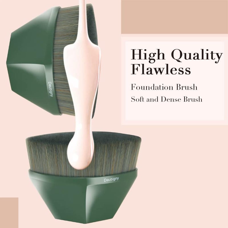 Daubigny Foundation Makeup Brush Flat Top Kabuki Brush Hexagon Face Blush Liquid Powder Foundation Brush for Blending Liquid, Cream or Flawless Powder Cosmetics with Bonus Protective Case (Green) - Image 3