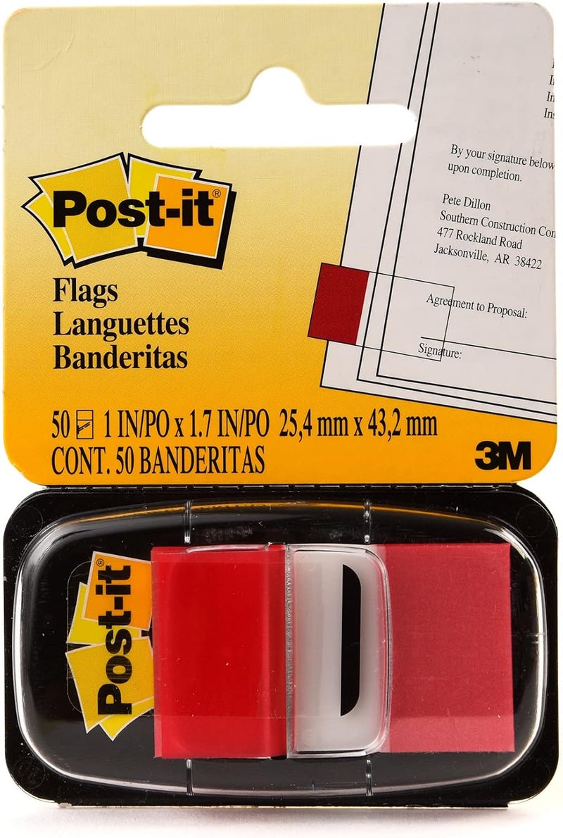 3M Post-it Flags 1" Dispenser, Red Color, 50 Flags/Pack - Mark, Highlight, Color Code, Organize Files - Image 1
