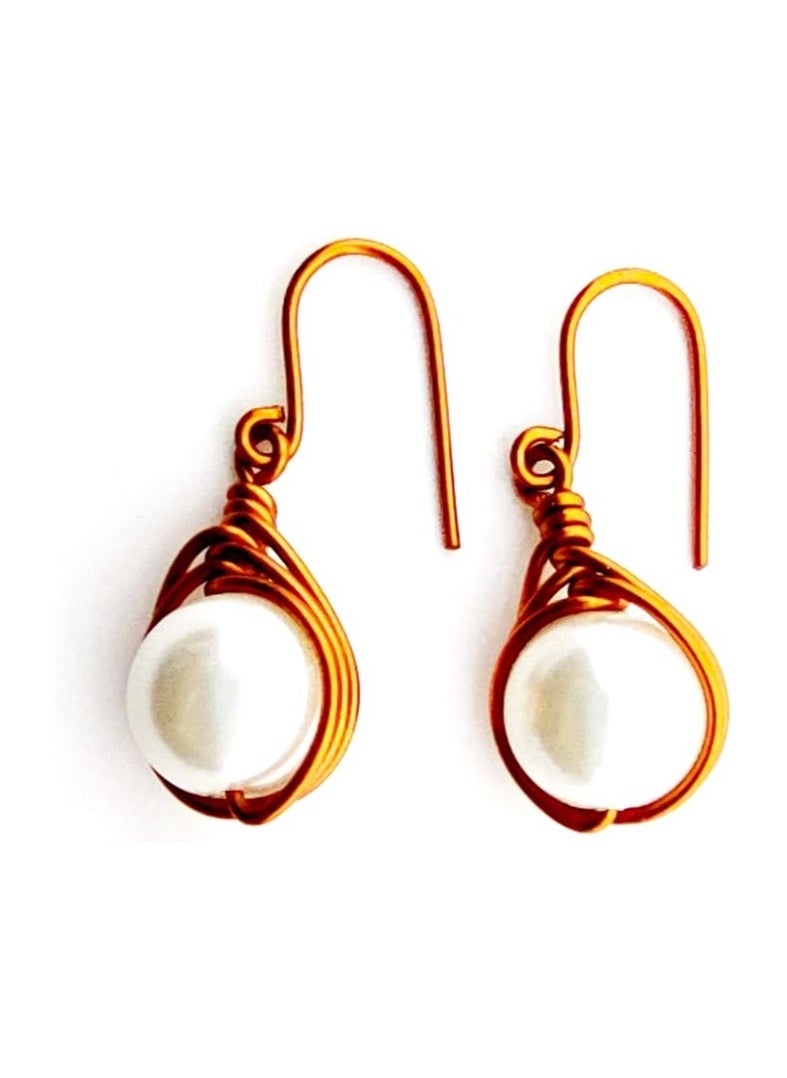 JC jimmycom earrings , plated Copper and Stones Short Dangle Drop Earrings , Women earrings, earrings for women,earrings set unique,accessories,plated copper earrings (white pearl)  - Image 1
