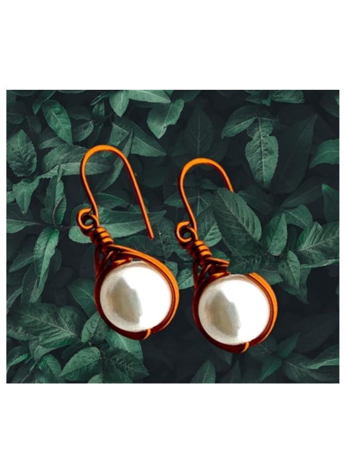 JC jimmycom earrings , plated Copper and Stones Short Dangle Drop Earrings , Women earrings, earrings for women,earrings set unique,accessories,plated copper earrings (white pearl)  - Image 4