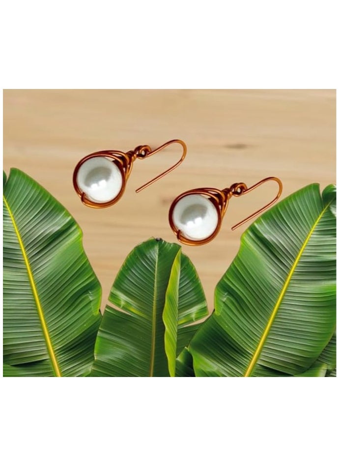 JC jimmycom earrings , plated Copper and Stones Short Dangle Drop Earrings , Women earrings, earrings for women,earrings set unique,accessories,plated copper earrings (white pearl)  - Image 5