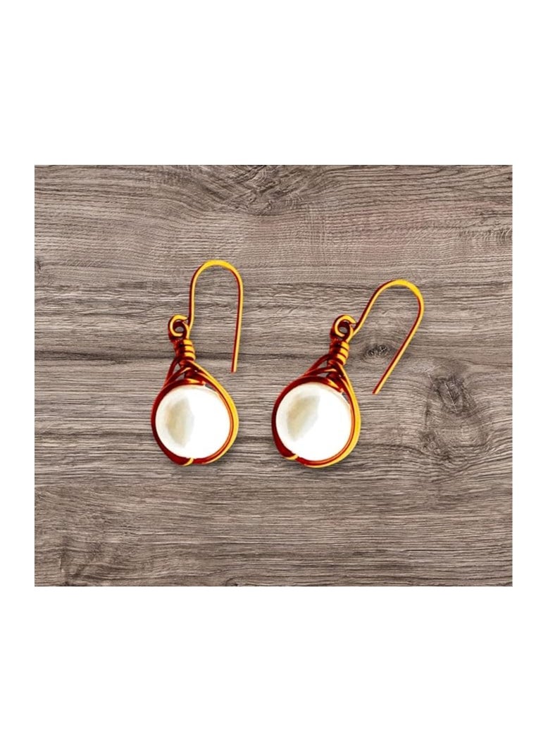 JC jimmycom earrings , plated Copper and Stones Short Dangle Drop Earrings , Women earrings, earrings for women,earrings set unique,accessories,plated copper earrings (white pearl)  - Image 2