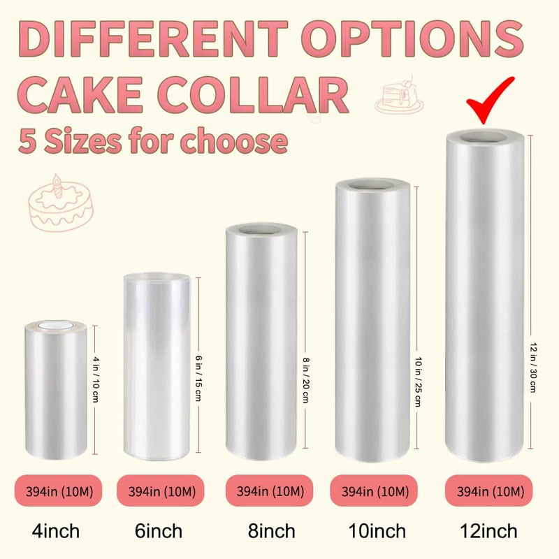 BYKITCHEN Cake Collar, 12 Inch Acetate Cake Collars, Large Clear Acetate Sheets for Chocolate Mousse DIY Cake Wrapping Decorating Baking (Length 394inch) - Image 2