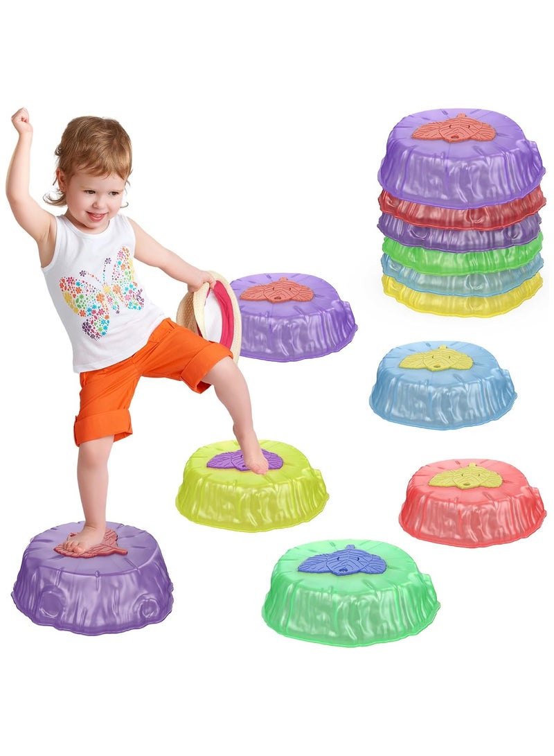 ستون حجارة خطوة للأطفال ، 8 حجارة خطوة التوازن المضاءة المضادة للانزلاق ، حجارة خطوة الحسية التي تعزز مهارات التوازن والتنسيق للأطفال ، ألعاب الألعاب الحسية القابلة للتراكم ، ألعاب لعبة دورة العقبات الداخلية والخارجية - Image 1