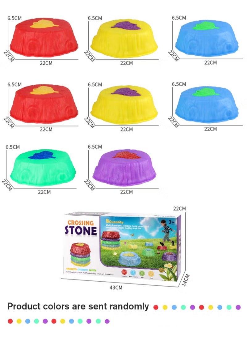 ستون حجارة خطوة للأطفال ، 8 حجارة خطوة التوازن المضاءة المضادة للانزلاق ، حجارة خطوة الحسية التي تعزز مهارات التوازن والتنسيق للأطفال ، ألعاب الألعاب الحسية القابلة للتراكم ، ألعاب لعبة دورة العقبات الداخلية والخارجية - Image 2