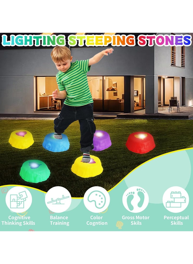 ستون حجارة خطوة للأطفال ، 8 حجارة خطوة التوازن المضاءة المضادة للانزلاق ، حجارة خطوة الحسية التي تعزز مهارات التوازن والتنسيق للأطفال ، ألعاب الألعاب الحسية القابلة للتراكم ، ألعاب لعبة دورة العقبات الداخلية والخارجية - Image 3