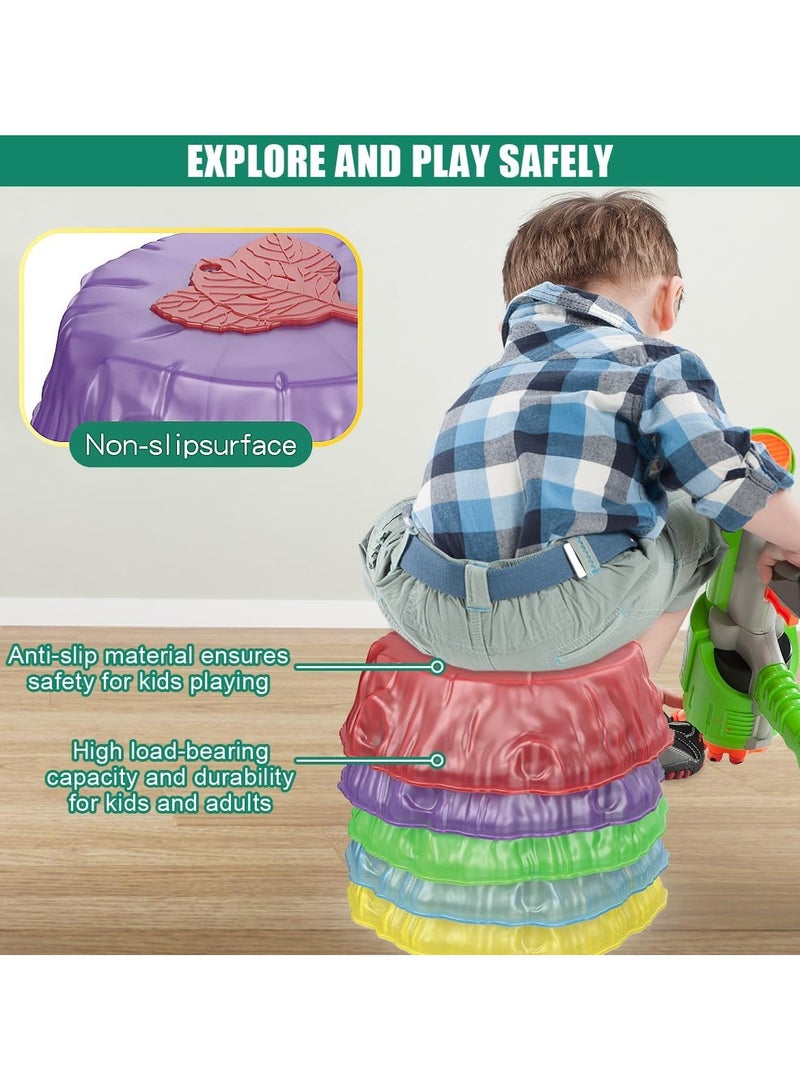 ستون حجارة خطوة للأطفال ، 8 حجارة خطوة التوازن المضاءة المضادة للانزلاق ، حجارة خطوة الحسية التي تعزز مهارات التوازن والتنسيق للأطفال ، ألعاب الألعاب الحسية القابلة للتراكم ، ألعاب لعبة دورة العقبات الداخلية والخارجية - Image 4