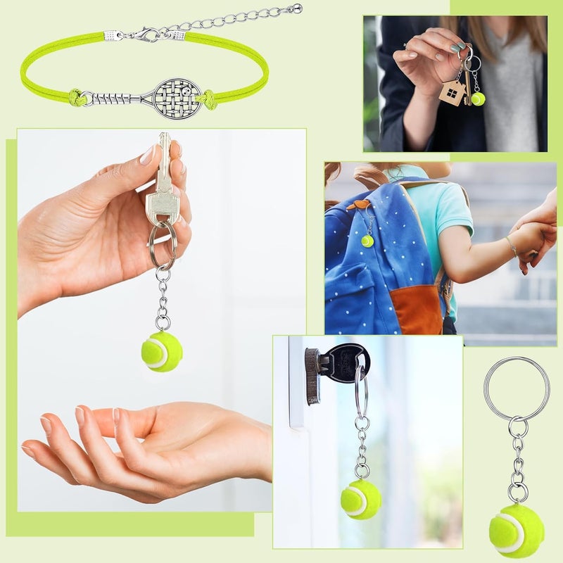 Sureio 48 Pcs Tennis Party Favors Gift Set 24 Charm Bracelets 24 Ball Keychain Key Ring Tennis Gifts for Adults Women Sport Lovers Team Accessories Bulk - Image 5