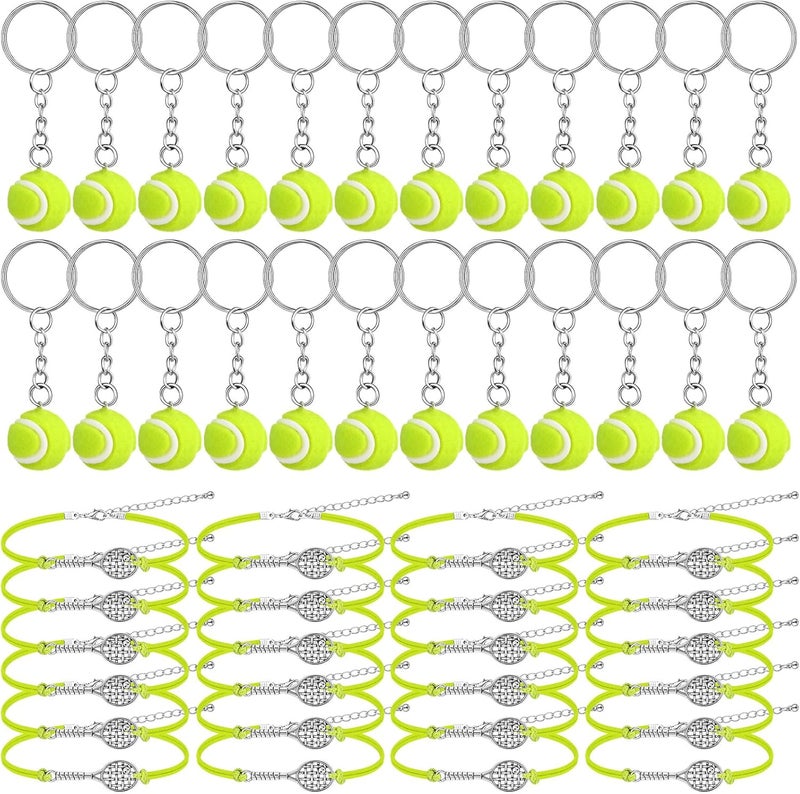 Sureio 48 Pcs Tennis Party Favors Gift Set 24 Charm Bracelets 24 Ball Keychain Key Ring Tennis Gifts for Adults Women Sport Lovers Team Accessories Bulk - Image 1