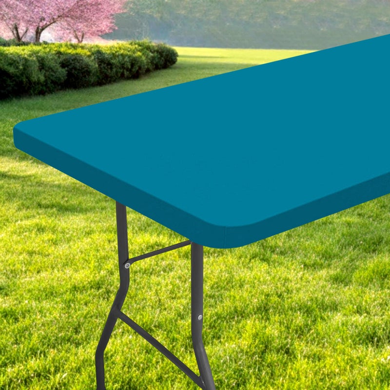 Spotjoy Rectangle Picnic Table Cloth  Waterproof Elastic Fitted Tablecloths  Washable Polyester Table Cover for Camping  Indoor and Outdoor (Teal  30""x96"") - Image 1