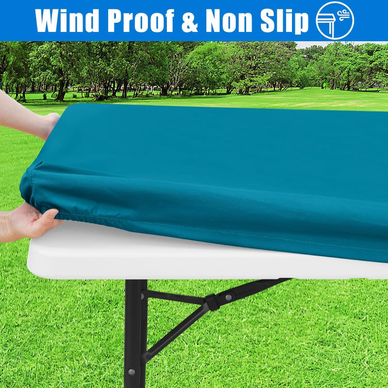 Spotjoy Rectangle Picnic Table Cloth  Waterproof Elastic Fitted Tablecloths  Washable Polyester Table Cover for Camping  Indoor and Outdoor (Teal  30""x96"") - Image 3