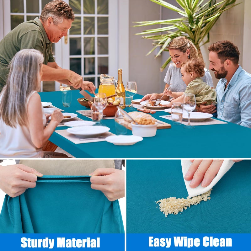 Spotjoy Rectangle Picnic Table Cloth  Waterproof Elastic Fitted Tablecloths  Washable Polyester Table Cover for Camping  Indoor and Outdoor (Teal  30""x96"") - Image 4