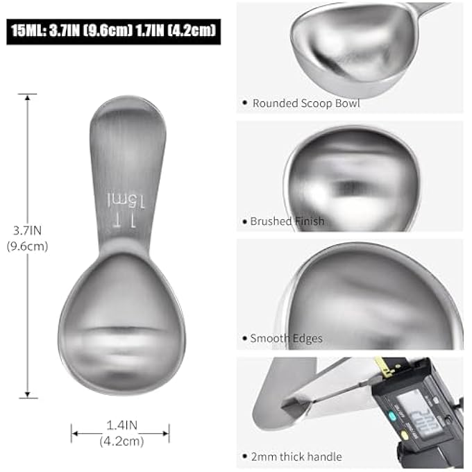 ريحني ملعقة طعام قهوة 1 ملعقة طعام ملعقة كبيرة من الفولاذ المقاوم للصدأ بمقبض قصير ملعقة صغيرة من المعدن المطحون حبوب القهوة مسحوق السكر 15 مل - Image 3