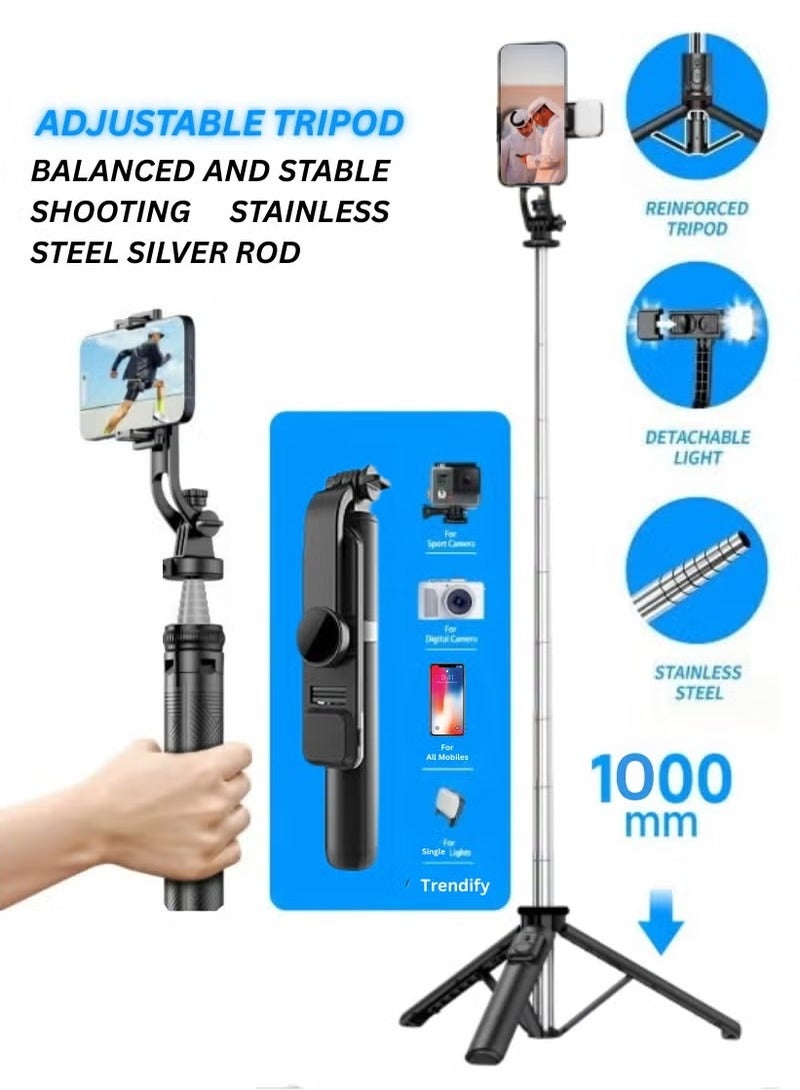 vesus Selfie Stick Tripod with Light, 100cm Tripod with Wireless Remote, Portable Phone Holder, Phone Tripod for Tiktok Vlog Youtuber Live Video Record (Q07 Black) - Image 1