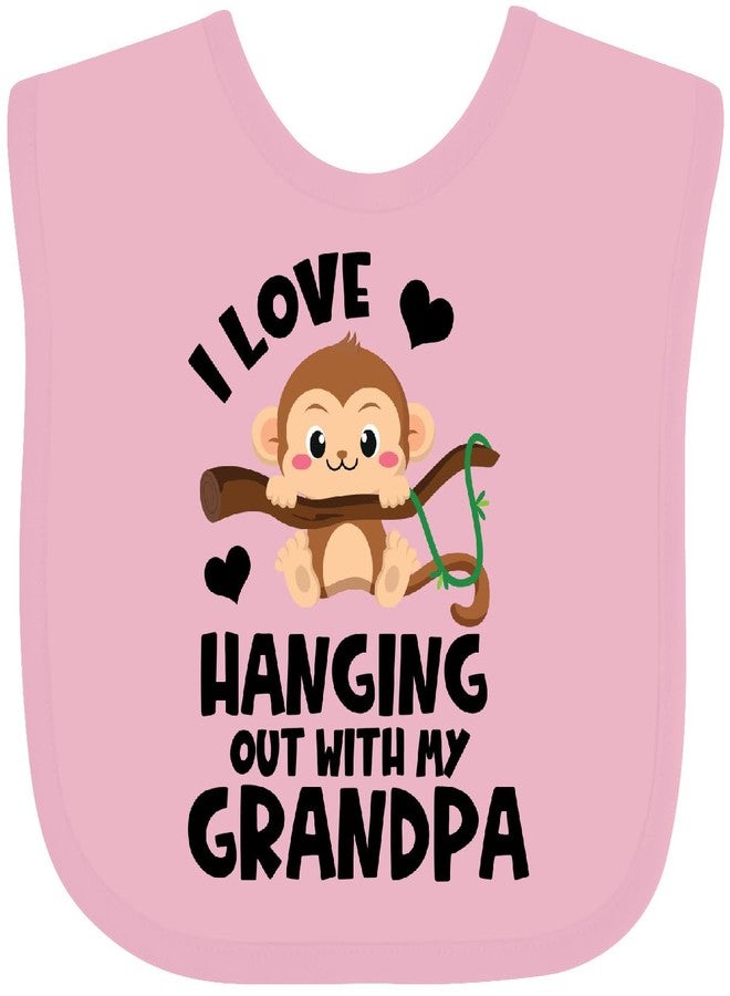 inktastic Monkey I Love Hanging Out with My Grandpa Baby Bib Pink 3e952 - Image 1