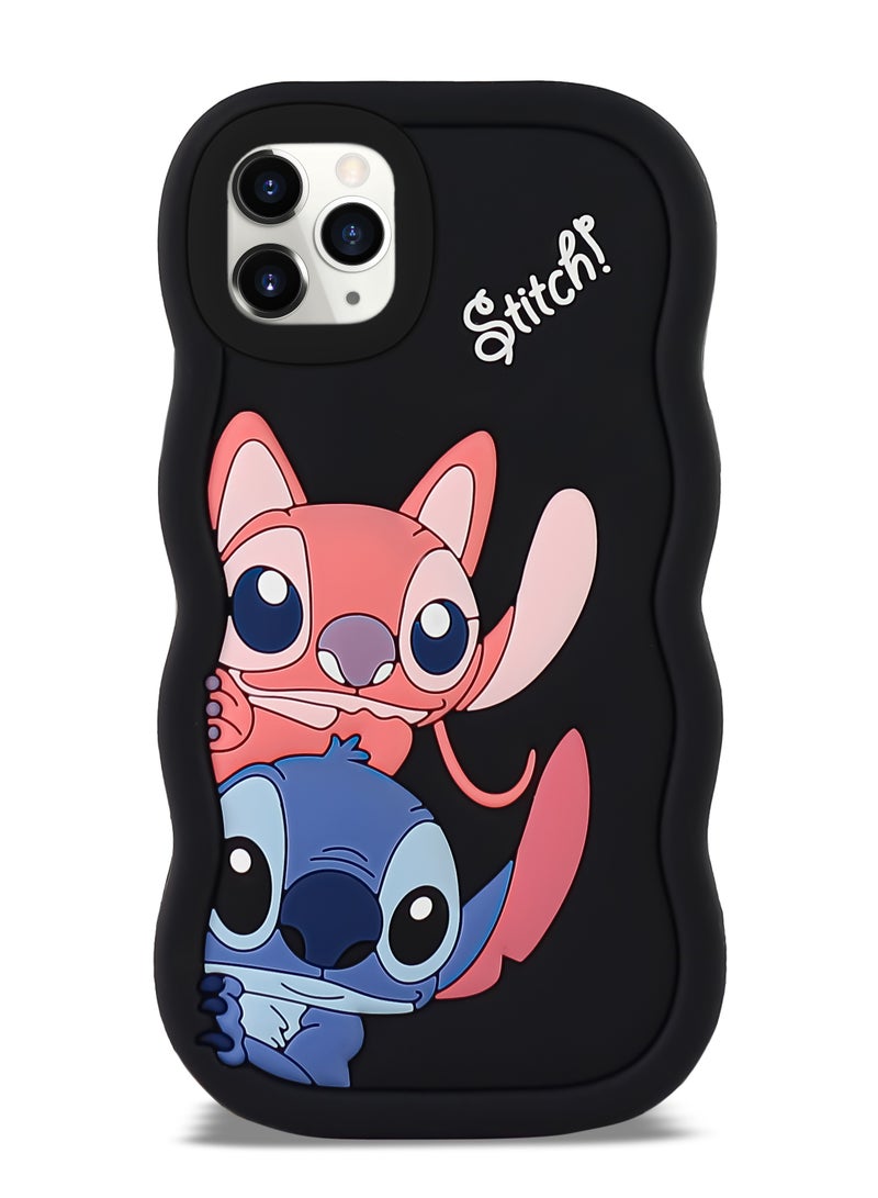 Lilo and Stitch Cartoon 3D Wavy Soft Silicone Phone Case for Iphone 11 Pro (Black) - Image 1