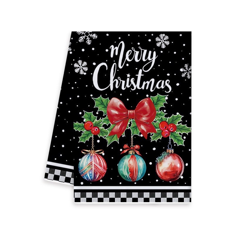 Labelable Christmas Kitchen Dish Towel Red Christmas Printed Dining Table Decorative Holiday Towel - Image 1