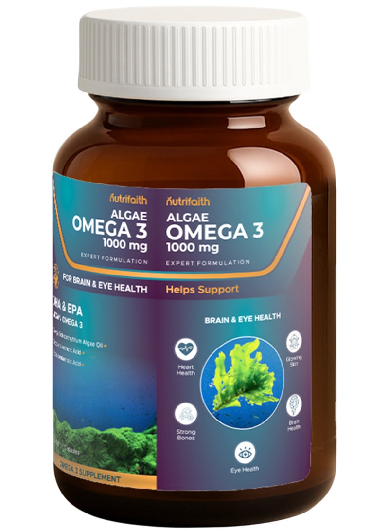 Nutrifaith Algae Omega-3 1000 mg – Vegan DHA & EPA Supplement for Heart, Brain & Eye Health – 120 Capsules - Image 3