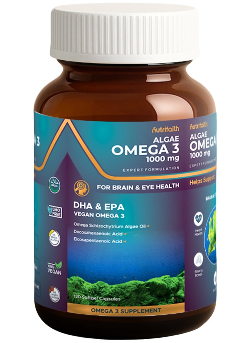 Nutrifaith Algae Omega-3 1000 mg – Vegan DHA & EPA Supplement for Heart, Brain & Eye Health – 120 Capsules - Image 4