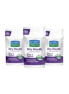 SmartMouth Dry Mouth Dual-Action Mints - Sugar-Free Breath Mints - 50 Count, 3 Pack, Mellow Mint